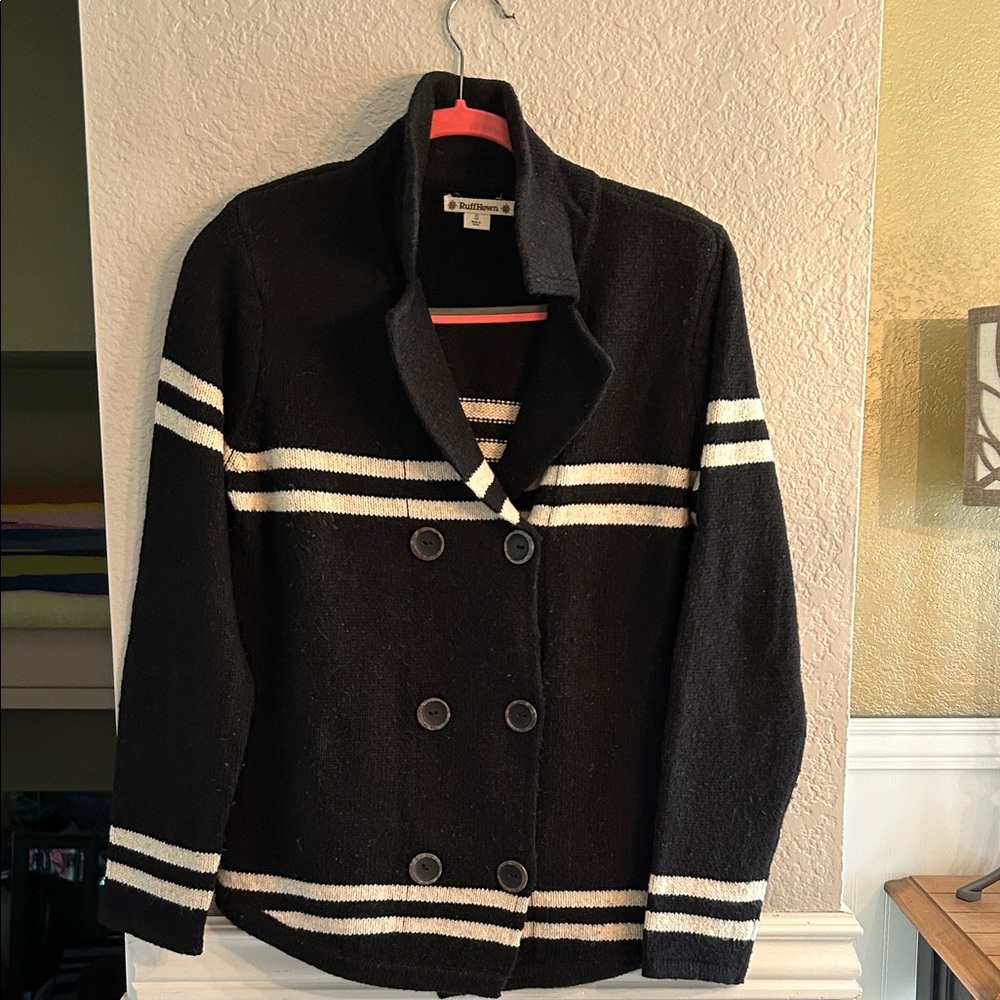 Ralph Lauren Black and White Double-Breasted Pea Coat -sweater